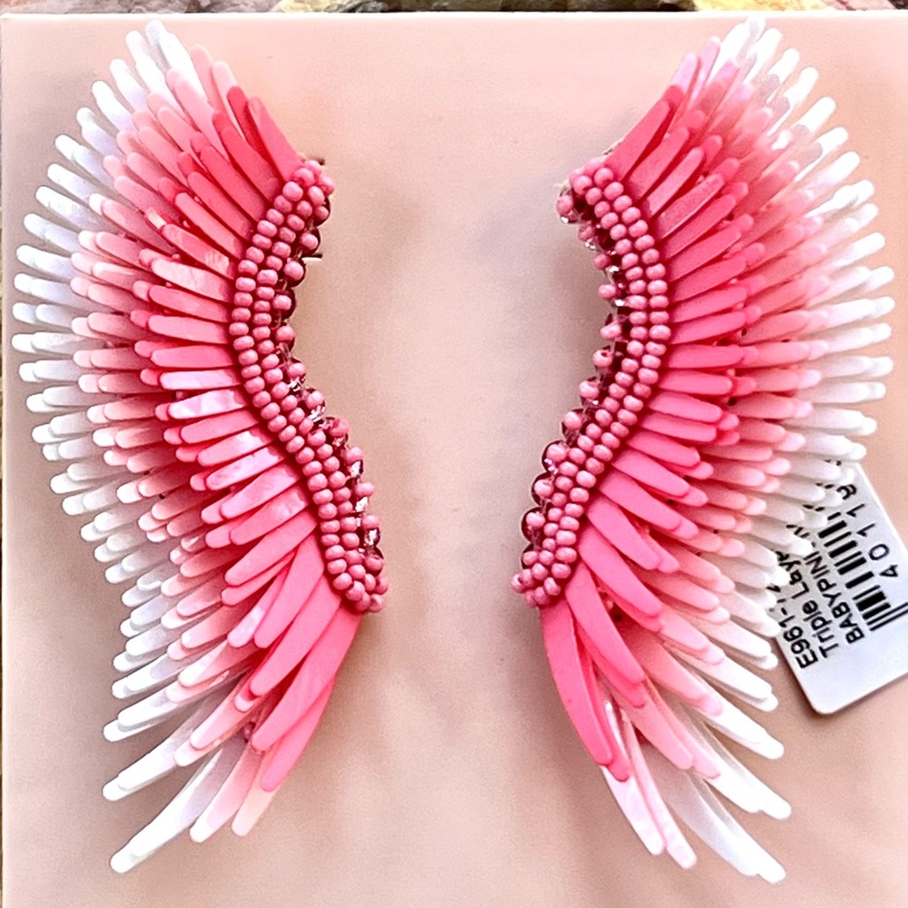 πΊπHPππΊ NWT Mignonne Gavigan Midi Madeline Earrings Triple Layered Pink & White - Picture 9 of 16